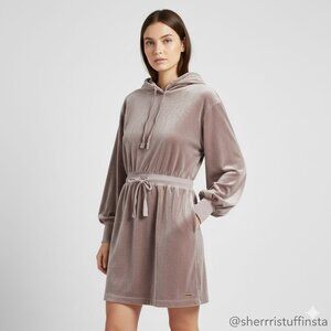 Like New Calvin Klein Velour Hooded Sweatshirt Mini Dress Brown L